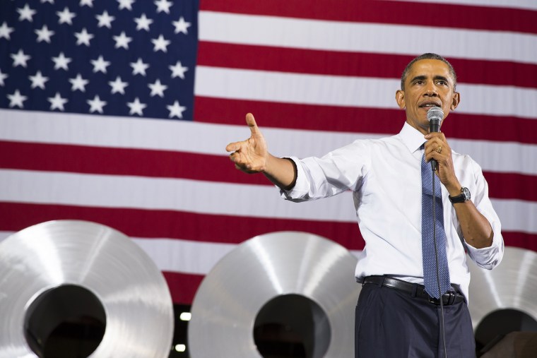President Barack Obama speaks at Millennium Steel Service in Princeton, Ind., Oct. 3, 2014, to discuss the economy as part of Manufacturing Day.