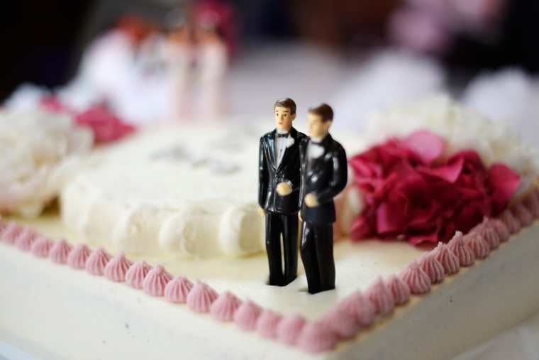 A wedding cake for same-sex couples at a celebration on July 1, 2013.