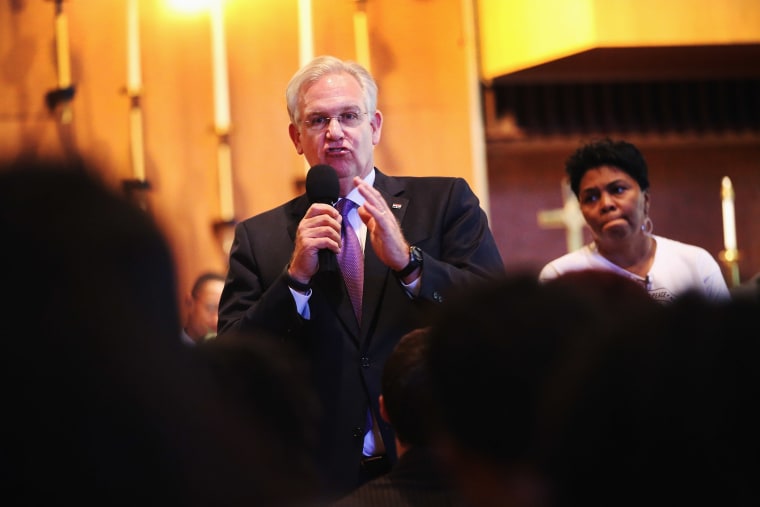 Missouri Governor Jay Nixon speaks to residents and faith and community leaders during a forum held at Christ the King UCC Church on August 14, 2014 in Florissant, Missouri.