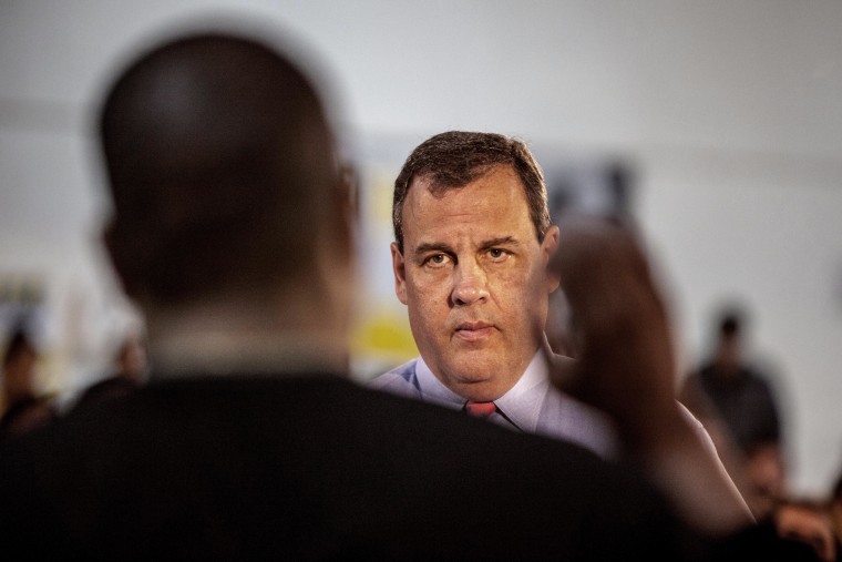 New Jersey Gov. Chris Christie holds a town hall meeting in Franklin, NJ.. on April 15, 2014.