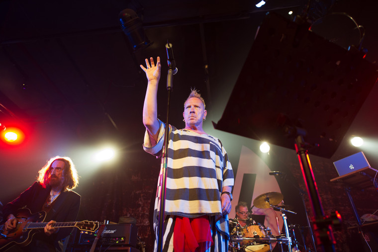 British singer John Lydon, known as Johnny Rotten, performs with his band Public image Limited (PiL) in Beijing on March 30, 2013.
