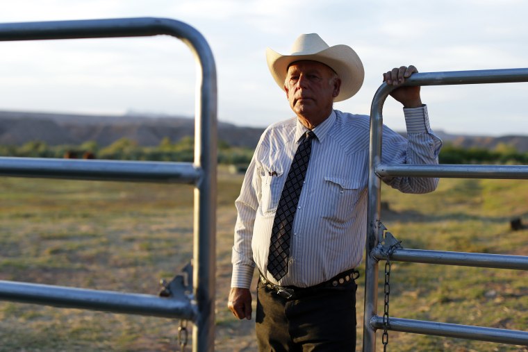 Rancher Cliven Bundy stands near a metal gate on his 160 acre ranch in Bunkerville, Nevada on May 3, 2014. (Photo by Mike Blake/Reuters)