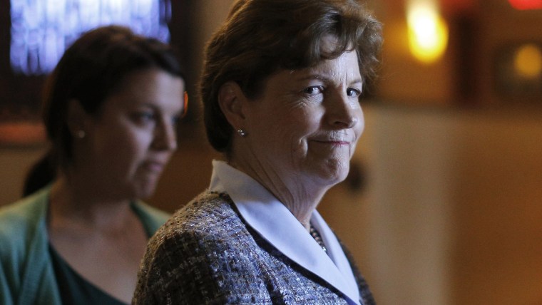 U.S. Senator Jeanne Shaheen arrives for a campaign stop at the Firefly American Bistro in Manchester, N.H. on Sept. 29, 2014.