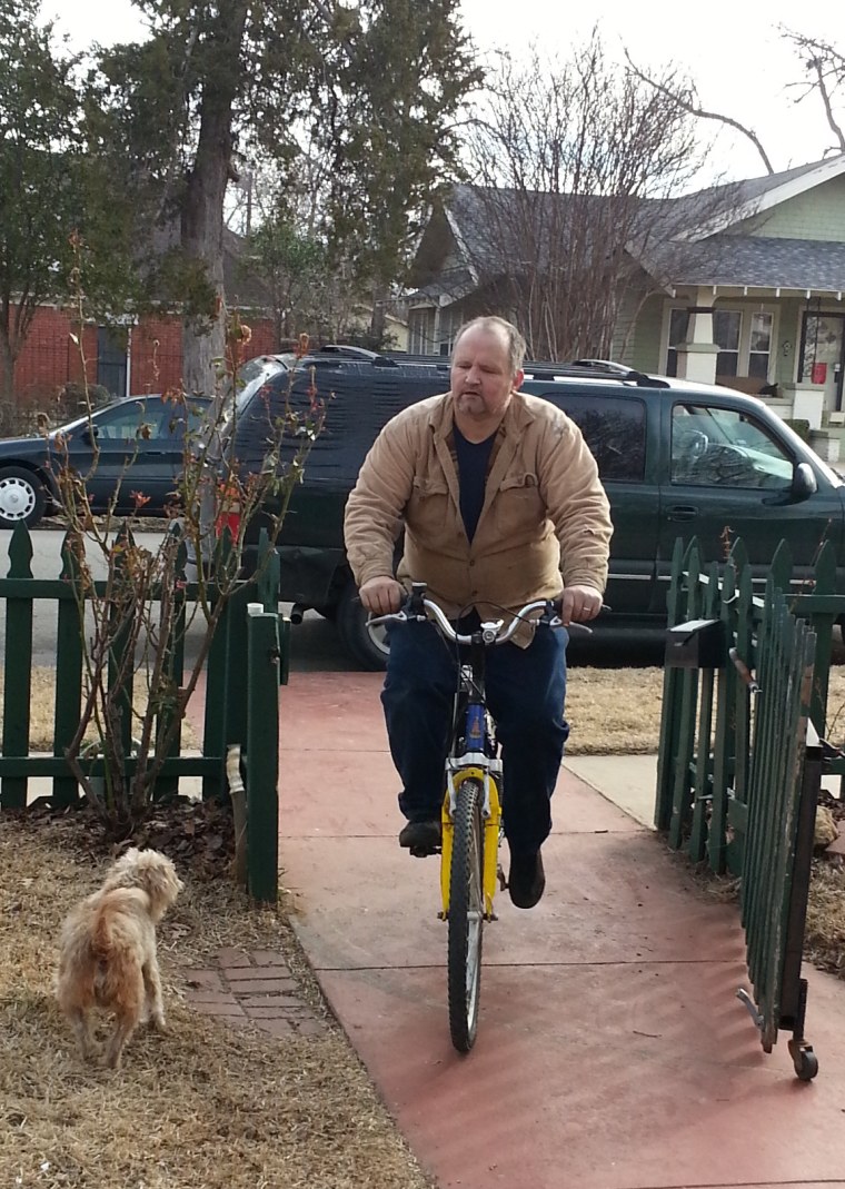 Daniel Jenkins using his preferred mode of transportation in Sherman, Texas.