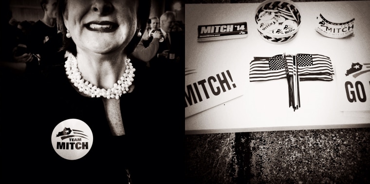 Diptych showing supporters of Mitch McConnell (R-KY) at a campaign rally in Louisville on Nov. 3, 2014.