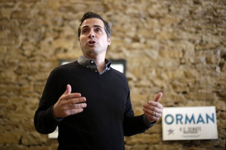 Independent senate candidate Greg Orman talks to supporters during a campaign event Nov. 1, 2014, in Topeka, Kan. (Photo by Charlie Riedel/AP)