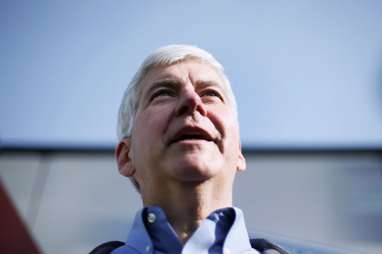 Michigan Gov. Rick Snyder speaks while campaigning in Oakland Township, Mich. on Nov. 3, 2014.