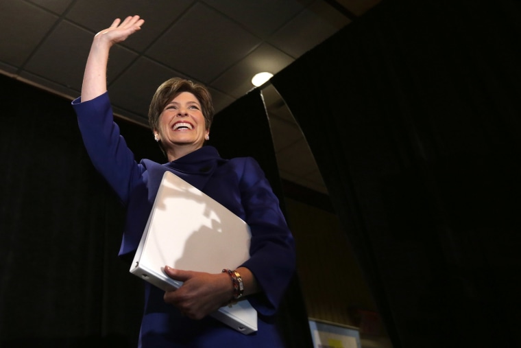 Republican U.S. Senator-elect Joni Ernst thanks her supporters after she won the U.S. Senate race on election night at the Marriott Hotel on Nov. 4, 2014 in West Des Moines, Iowa.