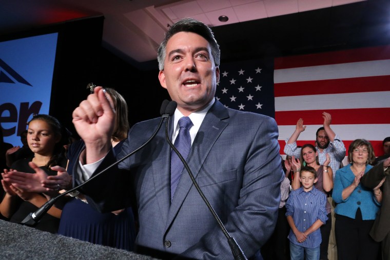 Senator-elect, U.S. Rep. Cory Gardner delivers his victory speech to supporters during a GOP election night gathering at the Hyatt Regency Denver Tech Center, in Denver, Colo. on Nov. 4, 2014. (Brennan Linsley/AP)
