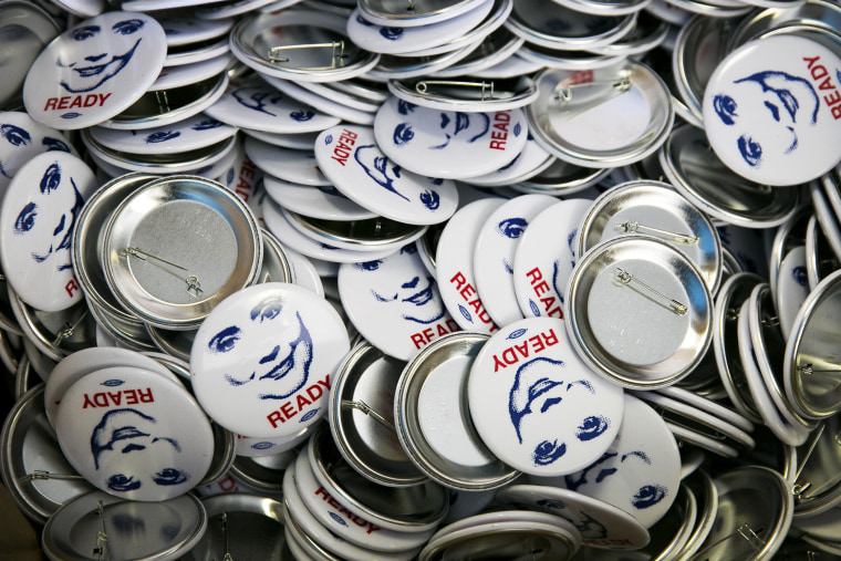 Buttons at the Ready for Hillary office in Alexandria, Va., July 26, 2013. (Photo by Drew Angerer/The New York Times/Redux)