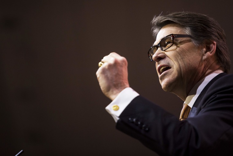 Texas Gov. Rick Perry speaks at an event in National Harbor, Md., March 7, 2014. (Photo by Drew Angerer/The New York Times/Redux)