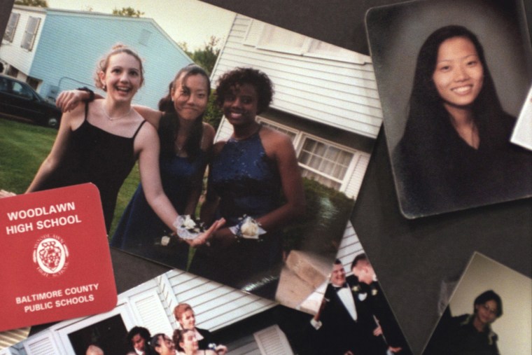 A collage of photographs of Hai Min Lee and her friends were on display at Lee's memorial service on March 11, 1999 in Baltimore, Md.