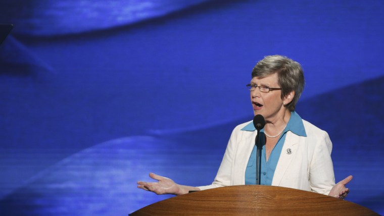 Sister Simone Campbell, the executive director of the Roman Catholic Social Justice Organization, speaks during the Democratic National Convention on Sept. 5, 2012. (Doug Mills/The New York Times)