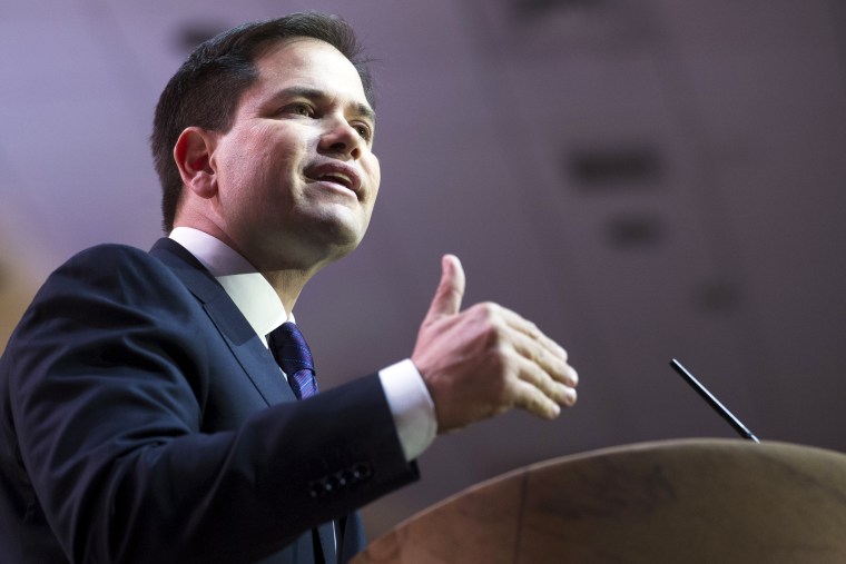 Sen. Marco Rubio, R-Fla., speaks at an event in National Harbor, Md., March 6, 2014. (Photo by Cliff Owen/AP)