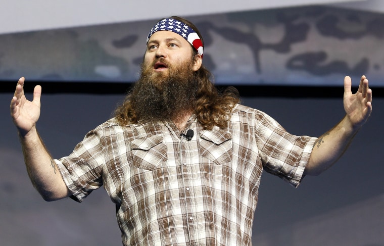 Willie Robertson of the reality television show \"Duck Dynasty\" speak at the Wal-Mart Stores, Inc. U.S. Associates meeting in Fayetteville