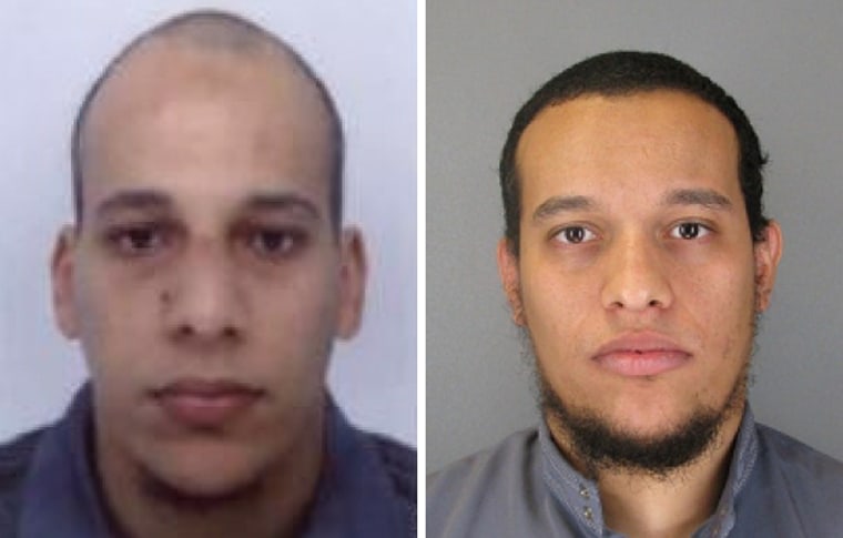 This combo shows handout photos released by French Police in Paris early on January 8, 2015 of suspects Cherif Kouachi (L), aged 32, and his brother Said Kouachi (R), aged 34. (Photo by Judicial Police of Paris/AFP/Getty)