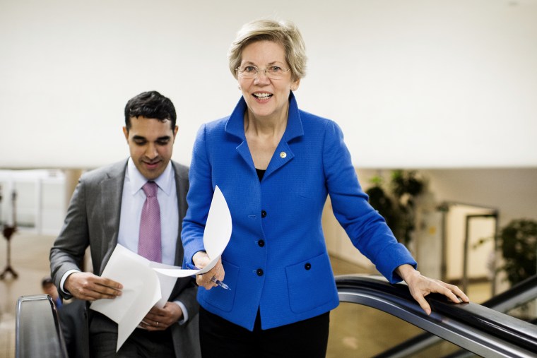Sen. Elizabeth Warren, D-Mass., makes her way to the Senate floor for a vote in the Capitol on Jan. 8, 2015.