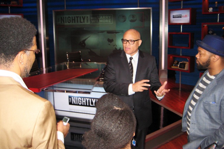 Larry Wilmore speaks with reporters during a  breakfast event on his new set for his show “The Nightly Show with Larry Wilmore” on Jan. 16, 2015.
