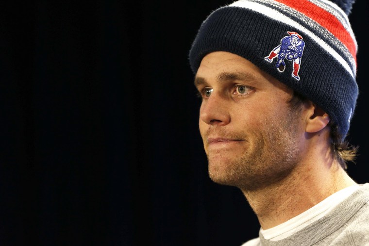 New England Patriots quarterback Tom Brady talks to the media at Gillette Stadium on Jan. 22, 2015 in Foxborough, Mass. (Photo by Greg M. Cooper/USA Today Sports/Reuters)