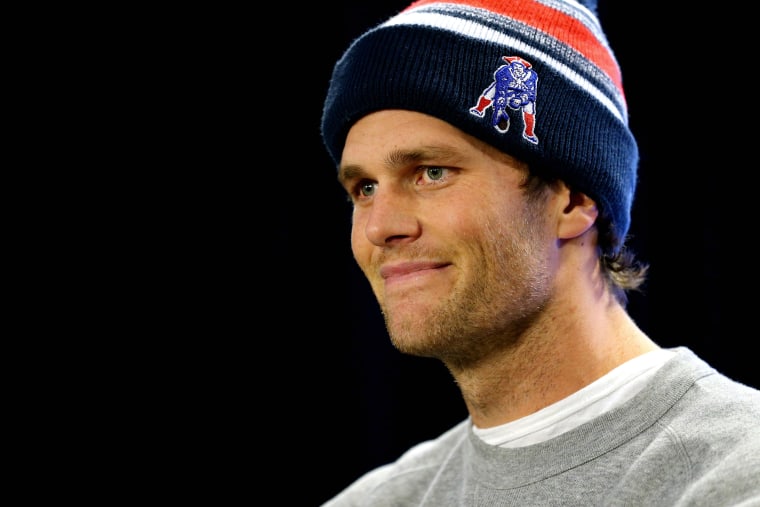New England Patriots quarterback Tom Brady during a press conference about the under inflation of footballs used in the AFC championship game on Jan. 22, 2015 in Foxboro, Massachusetts. (Photo by Maddie Meyer/Getty)
