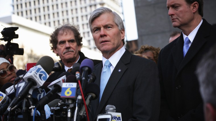 Former Virginia Governor Robert McDonnell (C) speaks to members of the media after his sentencing was announced by a federal judge on Jan. 6, 2015, in Richmond, Va. (Photo by Alex Wong/Getty)
