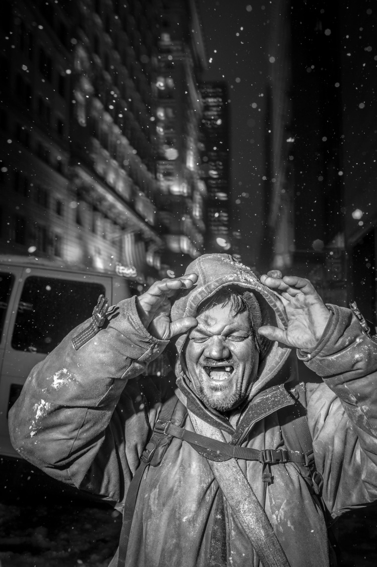 William Dagnino was one of the last people to receive food from the crew in the Coalition for the Homeless Van before they had to get off the streets of Manhattan because of the state of emergency declared by New York mayor Bill De Blasio ahead of the approaching blizzard.