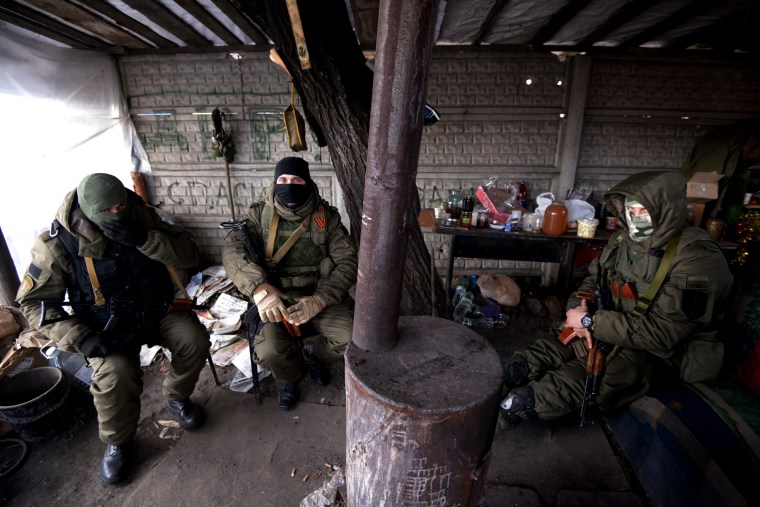 Pro-Russian separatist fighters man a checkpoint near the airport of Donetsk on Feb. 7, 2015. (Photo by Dominique Faget/AFP/Getty)