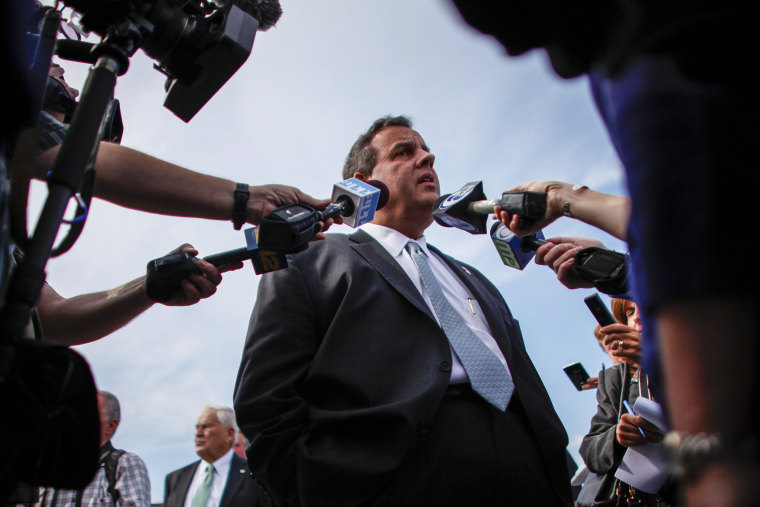 New Jersey Governor Chris Christie talks with members of the media on Oct. 29, 2014 in Toms River, N.J. (Photo by Kena Betancur/Getty)