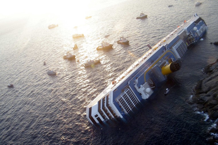 The Costa Concordia cruise ship, after running aground off the west coast of Italy at Giglio Island on Jan. 14, 2012.