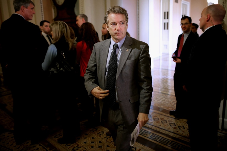 Sen. Rand Paul (R-KY) leaves the weekly Republican Senate policy luncheon at the U.S. Capitol on Feb. 3, 2015 in Washington, DC. (Photo by Chip Somodevilla/Getty)