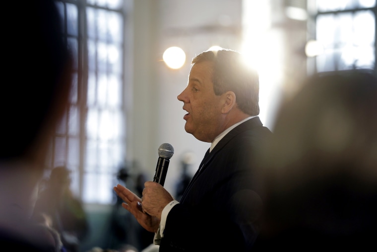 New Jersey Gov. Chris Christie addresses a gathering at a town hall meeting on Feb. 25, 2015, in Moorestown, N.J. (Photo by Mel Evans/AP)