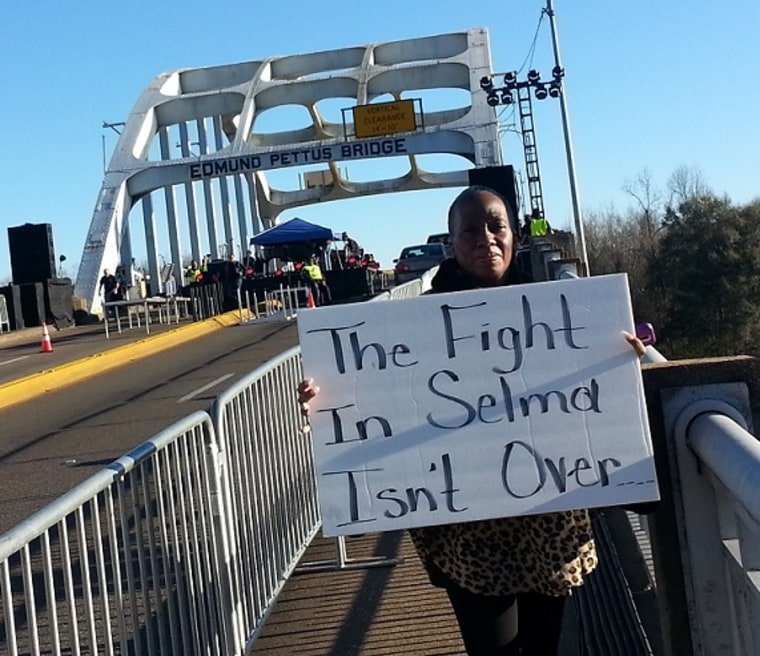 Kim King, a Selma auto worker, attends a protest demanding that Hyundai support good jobs and safe working conditions at its supplier plant in Selma.