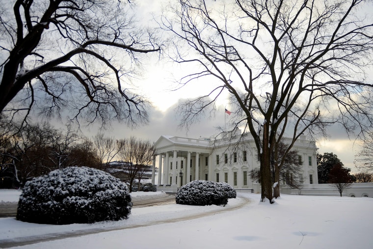 The White House grounds are covered in snow after a winter storm hit Washington, DC on Feb. 17, 2015. (Photo by Jim Watson/AFP/Getty)