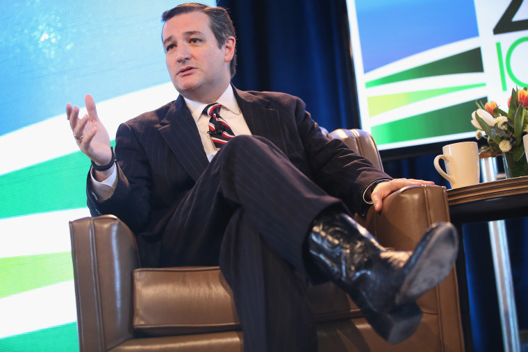U.S. Sen. Ted Cruz fields questions from Bruce Rastetter at the Iowa Ag Summit on March 7, 2015 in Des Moines, Iowa. (Photo by Scott Olson/Getty)