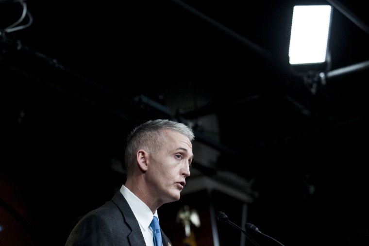 Chairman Trey Gowdy (R-SC) of the House Select Committee on Benghazi speaks to reporters on the findings of former Secretary of State Hillary Clinton's personal emails on March 3, 2015 in Washington, DC. (Photo by Gabriella Demczuk/Getty)