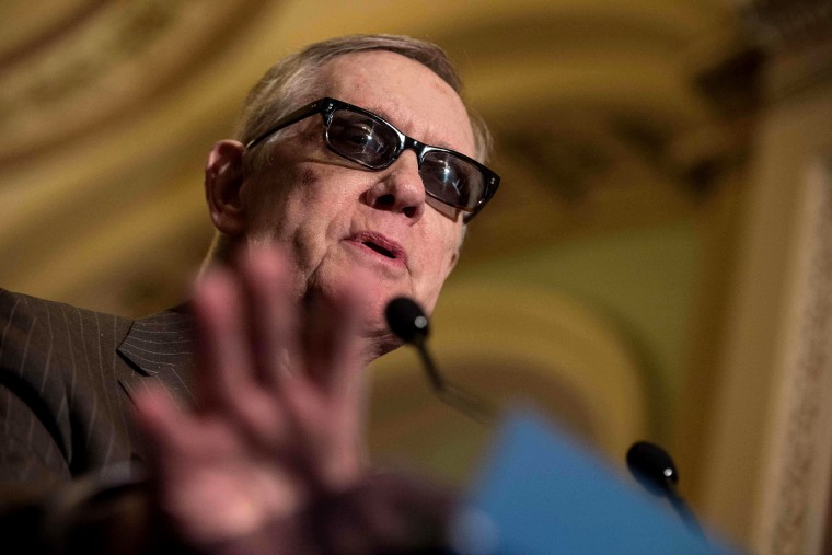 US Senate Minoriity Leader Harry Reid,D-NV, speaks at a press conference at the US Capitol in Washington, DC, on March 10, 2015. (Photo by Nicholas Kamm/AFP/Getty)