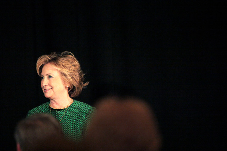 Former Secretary of State Hillary Clinton prepares to speak on stage during an event on March 16, 2015 in New York, N.Y. (Photo by Yana Paskova/Getty)