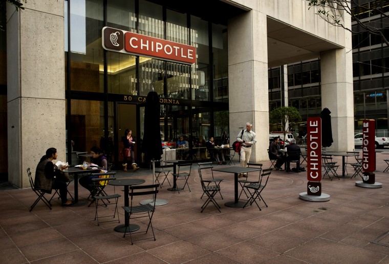 Customers dine outside at a Chipotle Mexican Grill in San Francisco, Calif., Feb. 2, 2015. (Photo by David Paul Morris/Bloomberg via Getty)