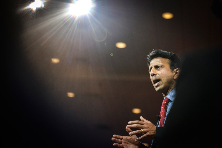 Governor Bobby Jindal (R-LA) addresses a packed house during CPAC2105 (Conservative Political Action Conference) at the Nation Harbor Gaylord on Feb. 26, 2015, in Oxon Hill, Md. (Photo by Jahi Chikwendiu/The Washington Post/Getty)