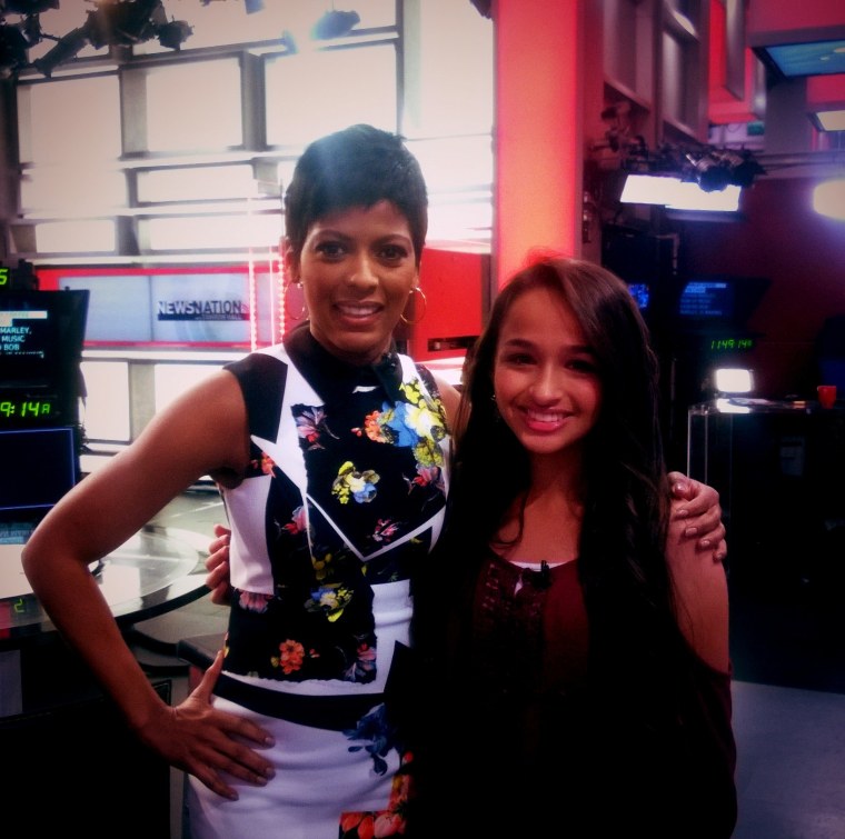 Jazz Jennings on the set of NewsNation with Tamron Hall