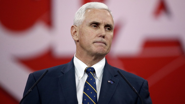 Indiana Gov. Mike Pence pauses while speaking at the Conservative Political Action Conference (CPAC) Friday, Feb. 27, 2015 in National Harbor, Md. (Photo by Alex Brandon/AP)