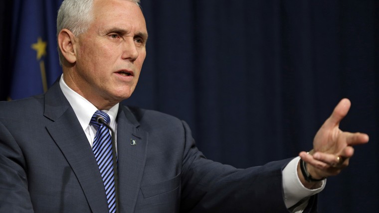 Indiana Gov. Mike Pence holds a news conference at the Statehouse in Indianapolis, Thursday, March 26, 2015. (Photo by Michael Conroy/AP)