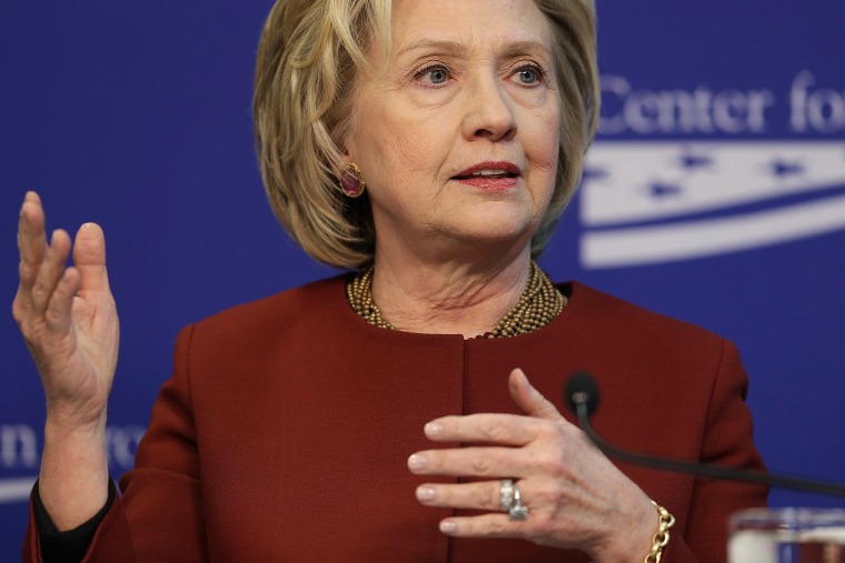 Former U.S. Secretary of State Hillary Clinton speaks at the Center for American Progress on March 23, 2015 in Washington, DC.