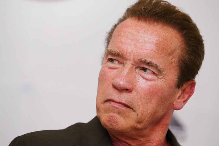 Arnold Schwarzenegger speaks to media on March 13, 2015 in Melbourne, Australia.
