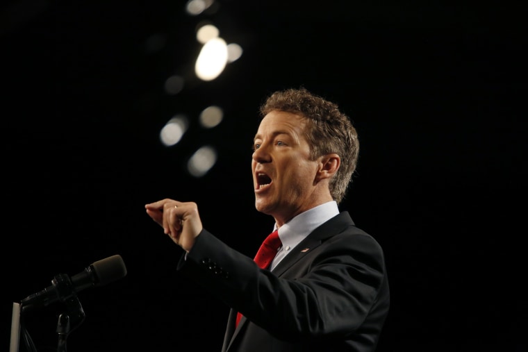 Sen. Rand Paul (R-KY) delivers remarks while announcing his candidacy for the Republican presidential nomination during an event at the Galt House Hotel on April 7, 2015 in Louisville, Ky.