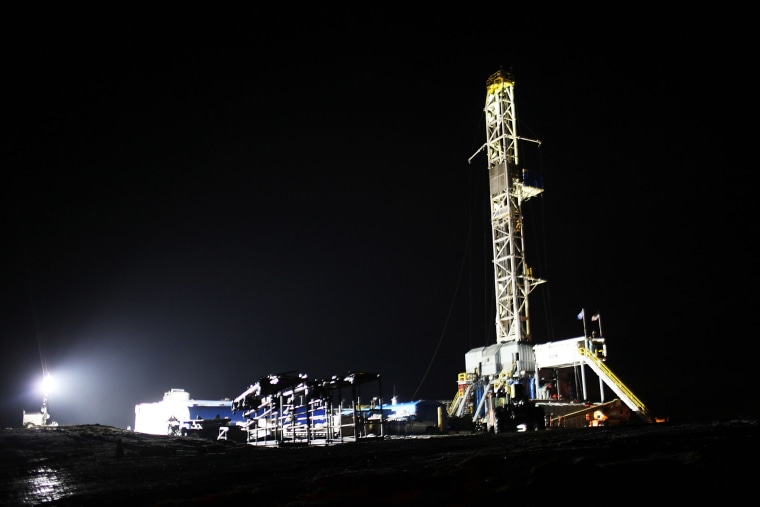 A Cabot Oil and Gas natural gas drill is viewed at a hydraulic fracturing site on Jan. 17, 2012 in Springville, Penn.