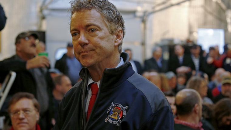 US Senator Rand Paul (R-KY), a 2016 Republican White House hopeful, listens to members and their guests at the Londonderry Fish and Game Club in Litchfield, NH, Jan. 14, 2015. (Photo by Brian Snyder/Reuters)