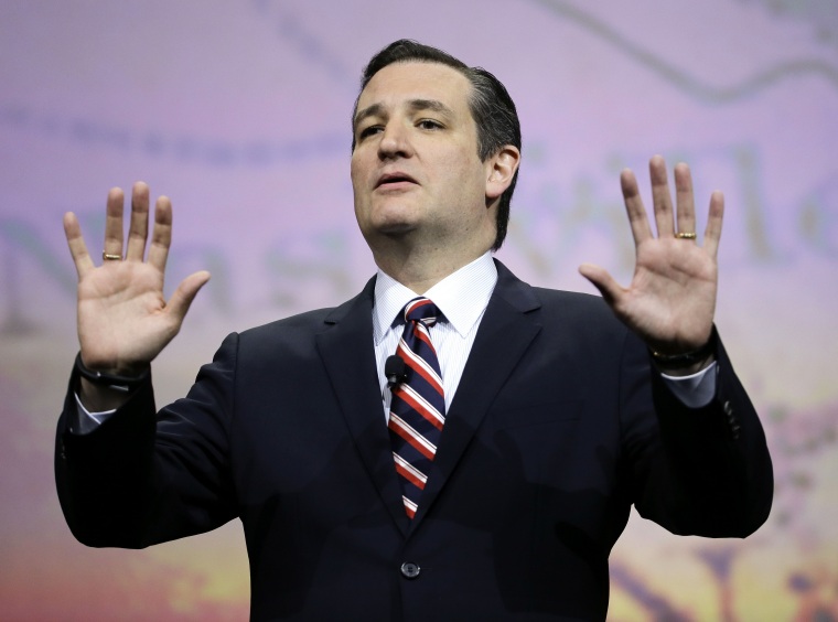2016 presidential candidate Ted Cruz speaks at the National Rifle Association convention, April 10, 2015, in Nashville, Tenn. (Photo by Mark Humphrey/AP)