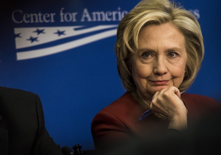 Presidential candidate Hillary Clinton participates in a roundtable discussion at the Center for American Progress, in Washington DC, March 23, 2015. (Photo by Melina Mara/The Washington Post/Getty)