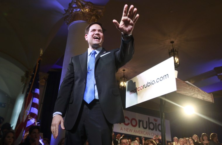 Image: U.S. Senator Rubio waves to crowd after announcing bid for the Republican nomination in the 2016 U.S. presidential election race during speech in MiamiaU.S. Senator Marco Rubio (R-FL) waves to the crowd after he announced his bid for the Republican